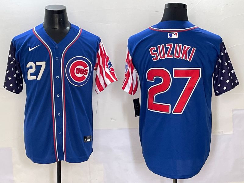 Men 2025 Chicago Cubs #27 Suzuki Blue National Flags Nike MLB Jersey style 3